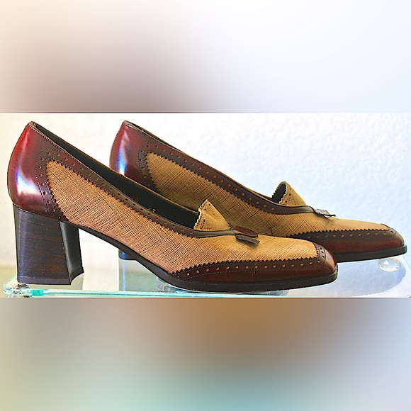 COLE HAAN STUDIO HEEL LOAFER 8 1/2 AA VINTAGE SPECTATOR MADE IN ITALY WINE TAUPE - Picture 2 of 9